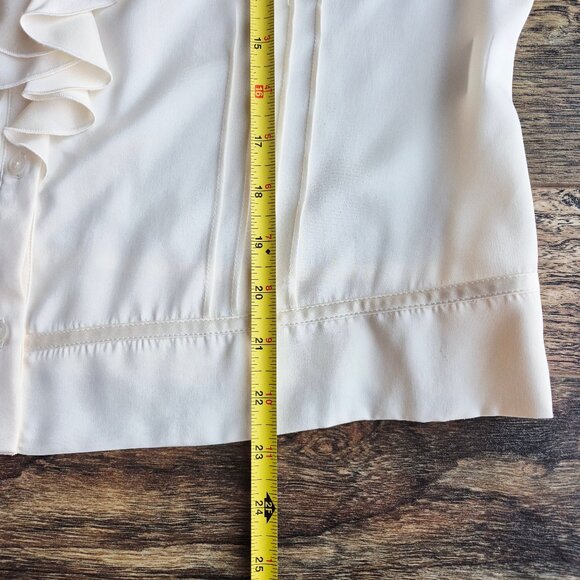 Vintage Talbots Pure Silk Satin Ruffle Button-Front Blouse Cap-Sleeve Ivory - Picture 10 of 10